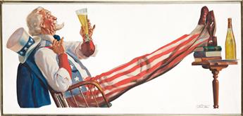 LONIE BEE (1902-1995) Uncle Sam enjoying a beer.
